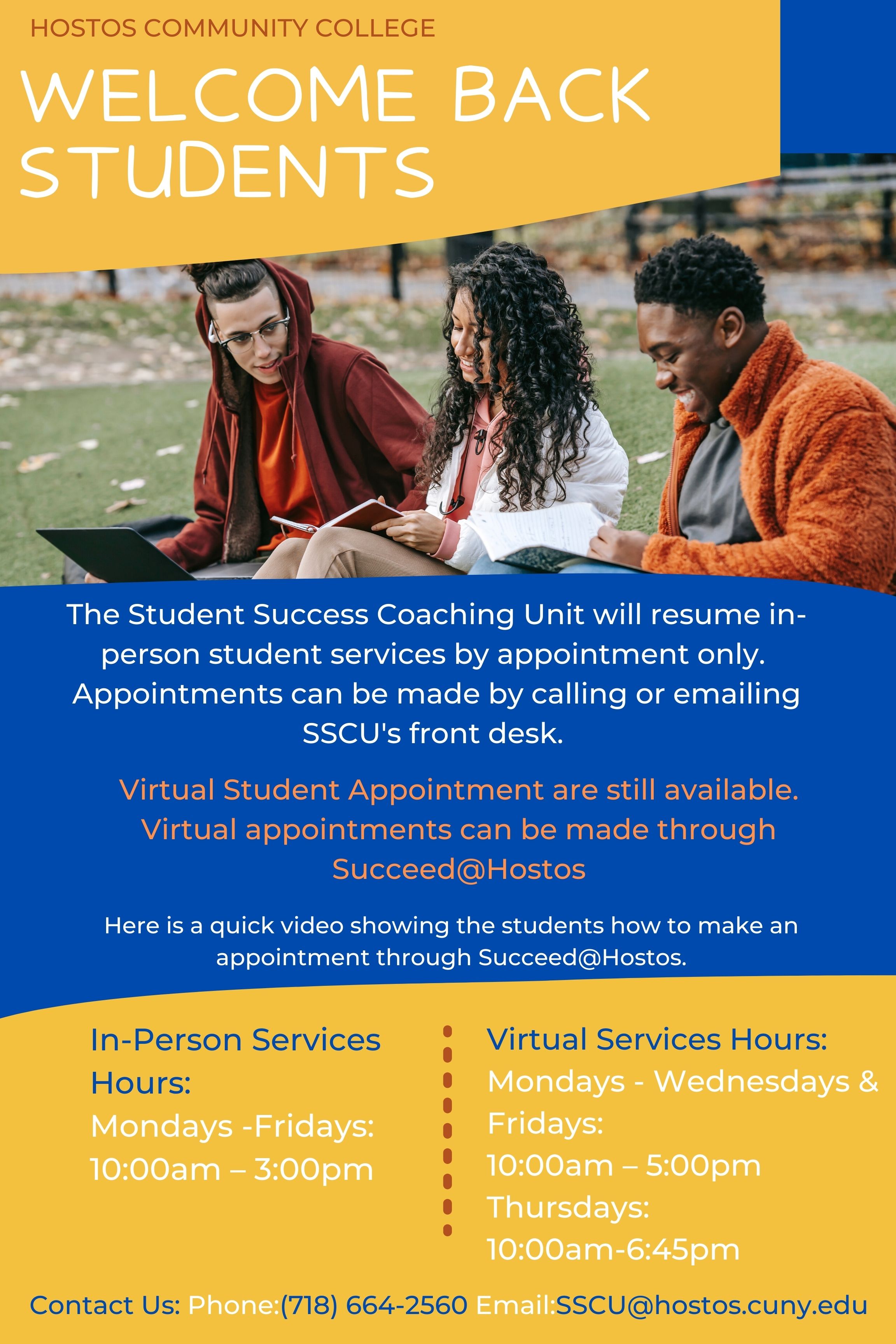 Welcome back contact info