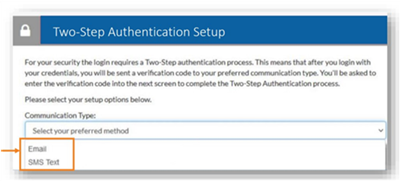 Two Step Authentication Setup page