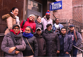 (Back row - left to right): Isamar Garrido-Rodríguez, Anita Bhattacharjee, Lizayda Rodríguez, Lassana Sissako, Marie Mendy. (Front row - left to right): Juana Peña, Angélica Herrera-De León, Phillip Tetteh, Caroline Laurette Niaba, Saker Aldaylam and Ameen Alhubaishi at the New York Common Pantry