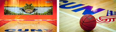 2 pictures. first picture GYM floor. second picture GYM floor. basketball.
