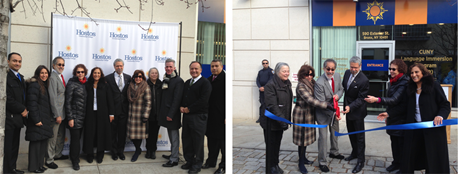 2 photos. Photos 1 & 2 Hostos President David Gomez and Faculty attends the opening of the new CUNY Language Immersion Program (CLIP) at Hostos building