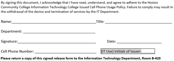 College Issued Cellphone Usage Policy Aknowledgement