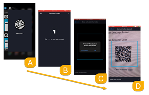 Snip image for Step 4: Open the OneLogin Protect App > Add an account > Allow access to the camera > Scan QR Code