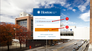 Snip image for Step 2: Enter your Hostos email address > Click on Continue